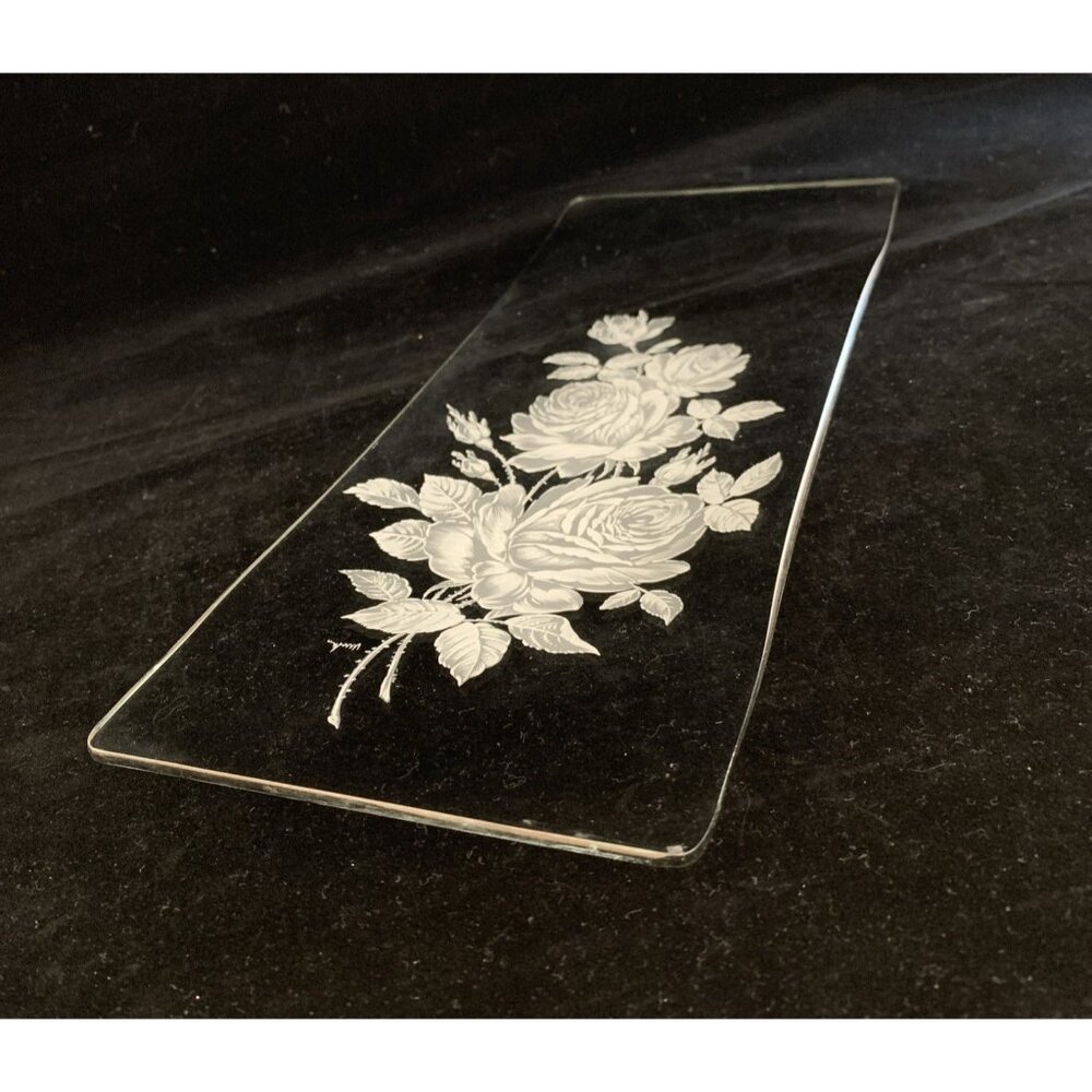 Vintage Rockwell Sterling Silver Overlay Clear Glass Rose Serving Tray 11.75" - Picture 8 of 8